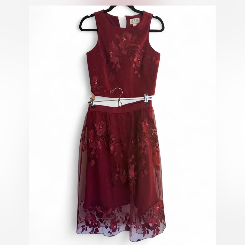 Burgundy floral embroidered 2-piece dress